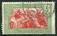 N°164-1930-MADAGASCAR-ATTELAGE DE ZEBUS-5C-VERT ET ROUGE