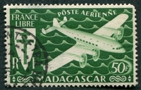 N°60-1943-MADAGASCAR-SERIE DE LONDRES-AVION-50F-VERT