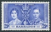 N°0166-1937-BARBADE-COURONNEMENT GEORGE VI-2P1/2-OUTREMER