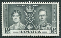 N°0121-1937-JAMAIQUE-COURONNEMENT GEORGE VI-1P1/2-GRIS/NOIR