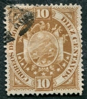 N°0042-1894-BOLIVIE-ARMOIRIES 9 ETOILES-10C-BRUN