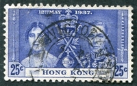 N°0139-1937-HONGKONG-COURONNEMENT GEORGE VI-25C-BLEU