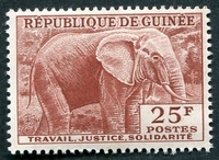 N°0015-1959-GUINEE REP-ELEPHANT-25F-BRUN/ROUGE