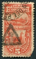 N°18-1883-PEROU-BATEAU ET LAMA-5C-ROUGE