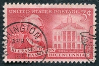 N°0623-1957-ETATS-UNIS-ALEXANDER HAMILTON-3C-ROUGE