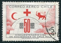 N°0256-1969-CHILI-50 ANS LIGUES CROIX ROUGE-5E-NOIR ET ROUGE