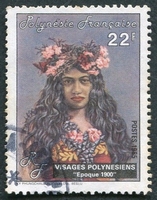 N°230-1985-POLYNESIE-FEMME COURONNEE DE FLEURS-22F