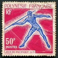 N°023-1963-POLYNESIE-SPORT-LANCER DE JAVELOT-50F