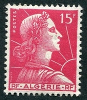 N°329-1955-ALGERIE FR-MARIANNE DE MULLER-15F-ROSE CARMIN