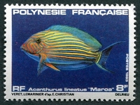 N°192-1983-POLYNESIE-POISSON-ACANTHURUS-8F