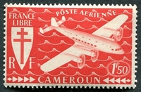 N°13-1942-CAMEROUN FR-AVION-SERIE DE LONDRES-1F50-ROSE/ROUGE