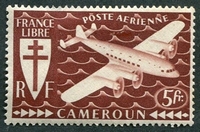 N°14-1942-CAMEROUN FR-AVION-SERIE DE LONDRES-5F-BRUN/ROUGE