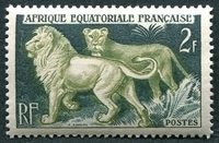 N°239-1957-AFRIQUE EQUAT FR-FAUNE-LION ET LIONNE-2F