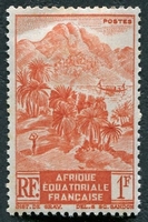 N°214-1947-AFRIQUE EQUAT FR-PAYSAGE-1F-ROUGE/ORANGE
