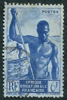 N°222-1947-AFRIQUE EQUAT FR-PIROGUIER DU NIGER-6F-BLEU