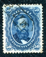 N°0025A-1866-BRESIL-PEDRO II-50R-BLEU