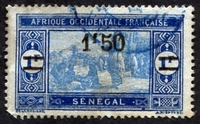 N°098-1924-SENEGAL FR-MARCHE INDIGENE-1F50 S 1F-BLEU ET OUTR