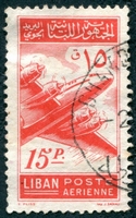 N°0084-1953-LIBAN-AVION-15PI-VERMILLON