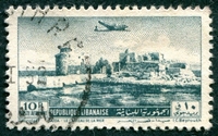 N°0066-1951-LIBAN-AVION SURVOLANT SAIDA-10PI-VERT/BLEU