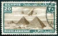 N°015-1933-EGYPTE-AVION ET PYRAMIDES-20M-VERT FONCE/BRUN