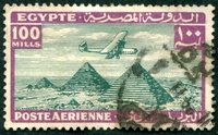 N°023-1933-EGYPTE-AVION ET PYRAMIDES-100M-VIOLET/VERT-BLEU