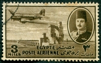 N°030-1947-EGYPTE-AVION DC-3 SUR BARRAGE-3M-SEPIA