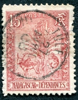 N°068-1903-MADAGASCAR-ZEBU ET ARBRE DU VOYAGEUR-15C