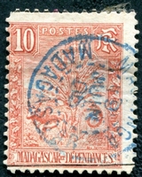 N°067-1903-MADAGASCAR-ZEBU ET ARBRE DU VOYAGEUR-10C-ROUGE