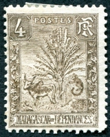 N°065-1903-MADAGASCAR-ZEBU ET ARBRE DU VOYAGEUR-4C-BRUN