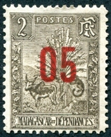 N°115-1912-MADAGASCAR-ZEBU ET ARBRE DU VOYAGEUR-05 S/2C