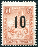 N°119-1912-MADAGASCAR-ZEBU ET ARBRE DU VOYAGEUR-10 S/50C