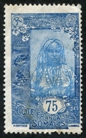 N°130-1925-COTE SOMALIS-FEMME INDIGENE-75C-BLEU GRIS ET BLEU