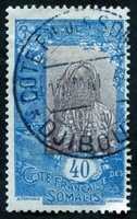 N°093-1915-COTE SOMALIS-FEMME INDIGENE-40C-BLEU ET BRUN VIOL