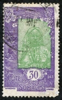 N°125-1925-COTE SOMALIS-FEMME INDIGENE-30C-VIOLET VERT JAUNE