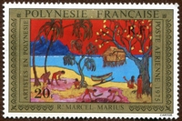 N°098-1975-POLYNESIE-TABLEAU-VILLAGE-20F