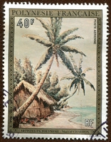 N°085-1974-POLYNESIE-TABLEAU-PAYSAGE-40F