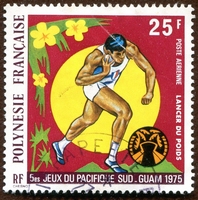 N°093-1975-POLYNESIE-SPORT-LANCER DU POIDS-25F